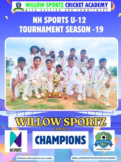The official champions poster for our U-12 team's victory in the NH Sports Tournament. We are proud to showcase our team's achievements.