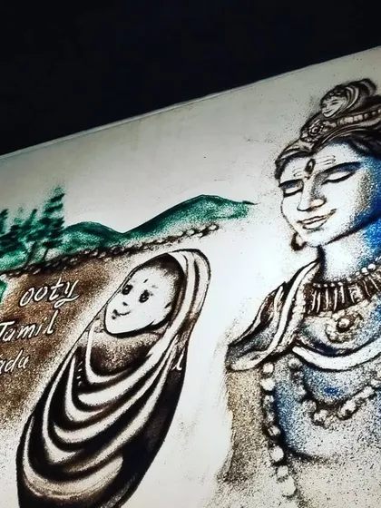 This piece was created for a client's story that connected Ooty, Tamil Nadu, with Lord Shiva and a newborn baby. We can weave together personal geography, spirituality, and family moments into one cohesive artwork.