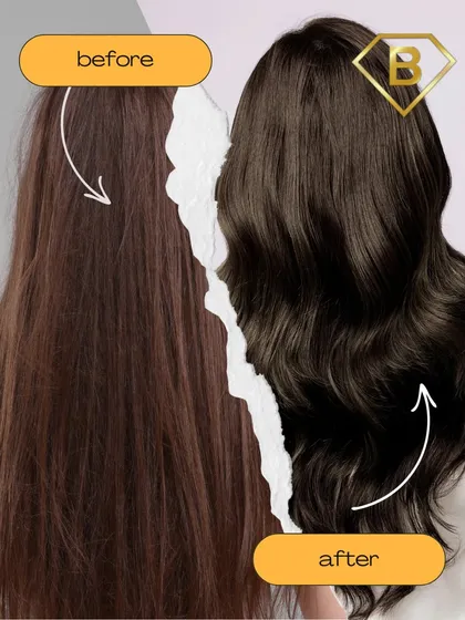 This is what we live for: the before and after. We believe healthy, beautiful hair is the ultimate goal, and this transformation shows how we bring dull, tired hair back to life with volume, shine, and style.