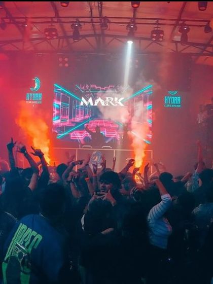 This shot captures the peak moment of a Saturday night at Hydra, with pyro effects firing up from the console. I always aim to make my sets a visual spectacle.