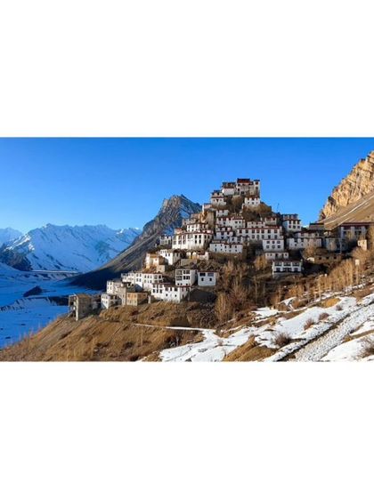 A classic view of the Key Monastery in Spiti, showcasing its unique architecture built into the mountainside.