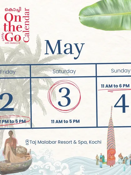 The 'On The Go' calendar for our Kochi exhibition, inviting the city to experience our travelling showcase of modernists and masters right by the sea.