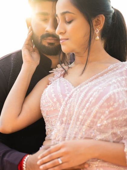 More images from engagement ceremonies and pre wedding shoots. This collection showcases a wide range of styles and color palettes, from playful and romantic to bold and regal, all custom designed for the couple's celebration.