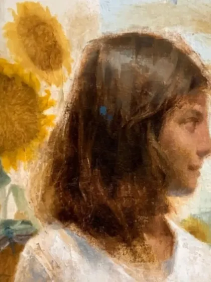 A detail from "Conversation of Two Innocent Worlds," showing the interaction between the girls.