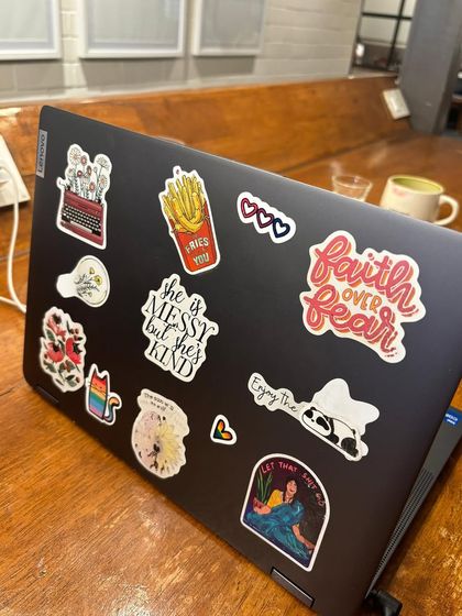 Happy Pride from this disaster bi. My sticker-covered laptop is a pretty good reflection of my personality.