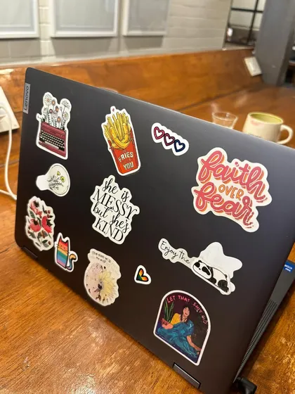 Happy Pride from this disaster bi. My sticker-covered laptop is a pretty good reflection of my personality.