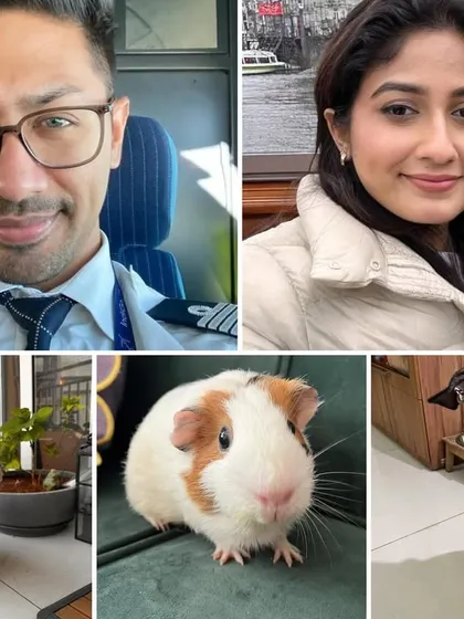 Here are the five reference photos a client sent for their family portrait. Providing clear photos of each person and pet helps me capture their likeness accurately.