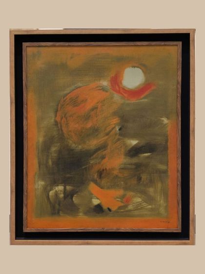 In this piece by Sachida Nagdev, earth and fire blur into form, suggesting a figure or a flicker of myth caught mid-motion. His works from this period continue to resonate both emotionally and at auctions.