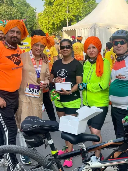 A group of our runners and cyclists at the Super Sikh Run. We support each other in all our endeavors.
