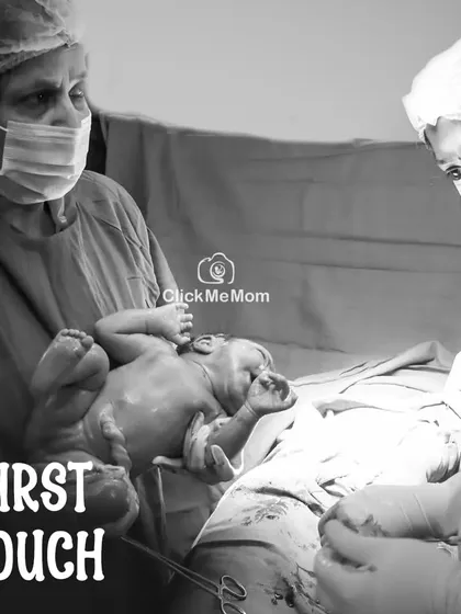 The first touch. This powerful black and white image from a hospital session captures the incredible moment a mother meets her baby for the very first time.
