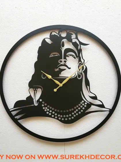 This antique wall clock features a beautifully crafted silhouette of Lord Shiva. The design combines spiritual symbolism with modern artistry, making it a serene and powerful statement piece for your home.