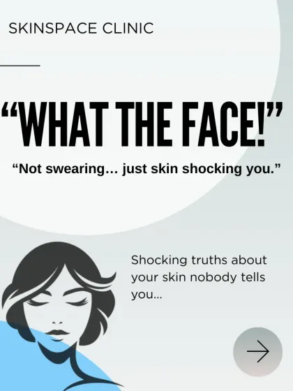 "What the Face!" This graphic introduces some shocking truths about hidden factors that damage your skin every day, which we explore in this series.