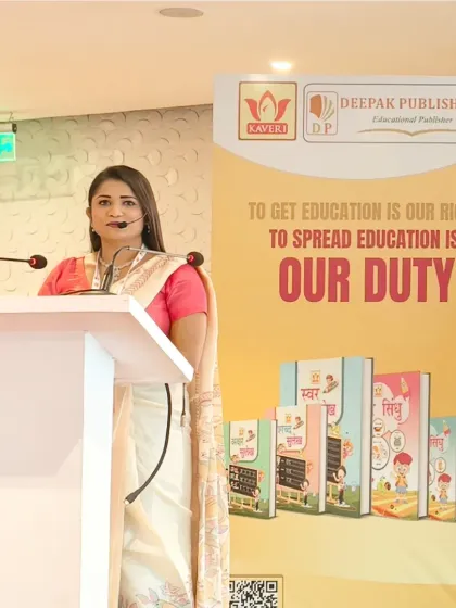 At the podium for Deepak Publishers. I am comfortable and experienced in managing the flow of events that include product showcases, speeches, and formal announcements.