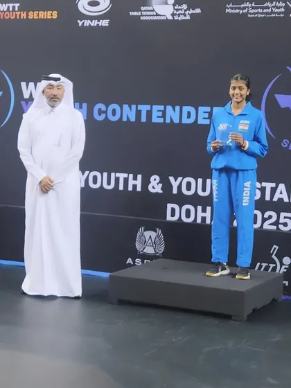 Our player Janvi Garg on the podium at the WTT Youth & Youth Star Contender in Doha. We hope to bring more medals for the country.