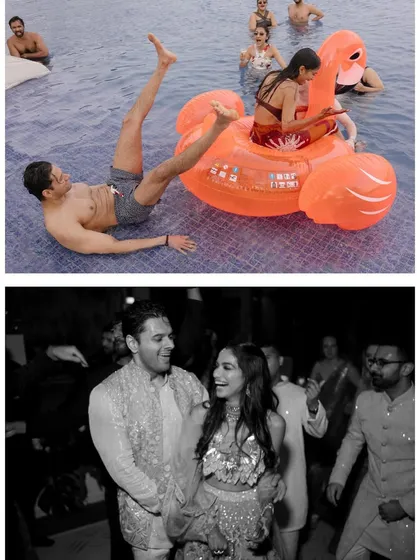 A hilarious moment at the pool party as Sid tries to join Saumya on a flamingo float and ends up in a comical position. It’s these funny, unscripted moments that make for the best memories.