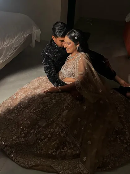 The love and laughter of the sangeet night. Her look was designed to be both beautiful and comfortable for these precious moments.