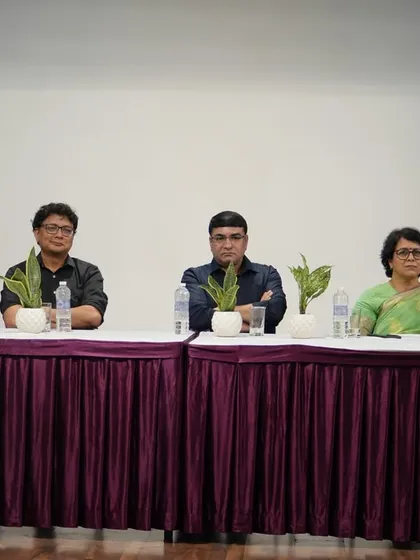 The panel of esteemed guests and faculty at our Orientation Programme. We provide a platform for new students to learn from the best in the industry from day one.