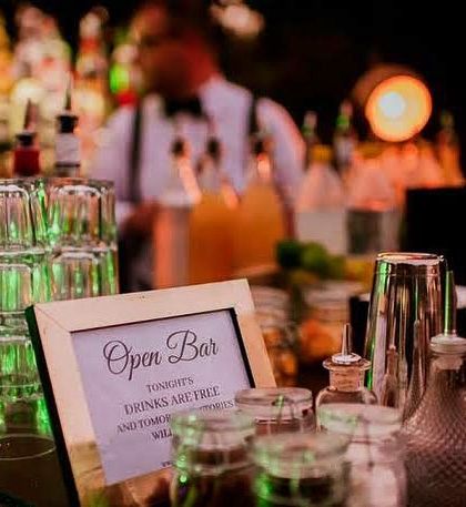 A fun sign at one of our open bars. It's these little details that add personality and a sense of humor to our setups, making the experience more enjoyable for everyone.