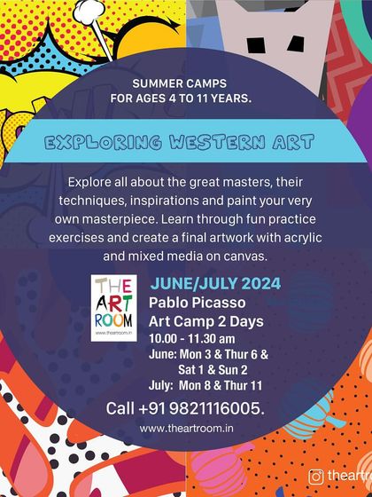 Learn about the great master Picasso in our 2-day art camp. This flyer provides dates and details for our fun and exciting cubism workshop.