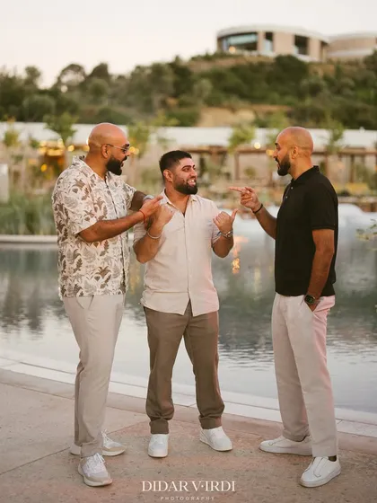 The three of us clowning around by the pool in Greece. It's all about having fun with the team.
