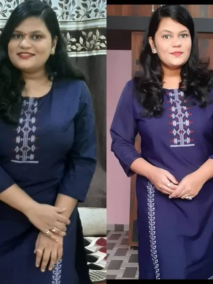 Here is another wonderful success story. This is Harshada, who achieved her health goals through a balanced diet and consistent exercise over 5 months. Her journey is a perfect example of how sustainable habits lead to lasting results.