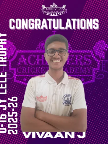 Congratulations to Vivaan J on his selection for the Mumbai U-16 team for the JY Lele Trophy.