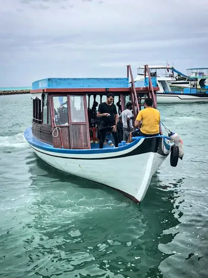 An early morning start in the Maldives. We set out on our dhoni for the first dive of the day, ready to see what wonders the reef has in store for us.