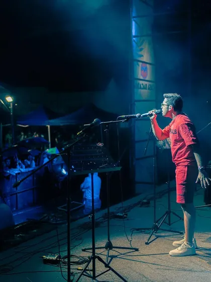 Performing in Noida despite the rain. The crowd's dedication was amazing, and it pushed us to give an even better performance. The show must go on.