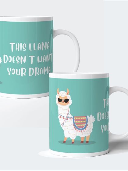 For the friend who appreciates a good pun. This quirky mug features a cool llama with the phrase "This Llama Doesn't want Your Drama."