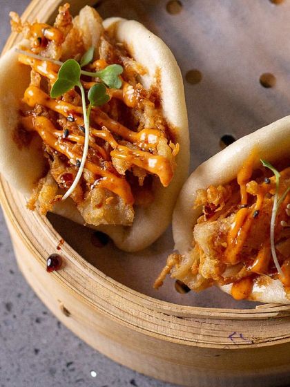 Hearty and wholesome, our cuisine is truly a panacea for the soul. Our crispy chicken bao is drizzled with a spicy mayo, offering a satisfying crunch in every bite.