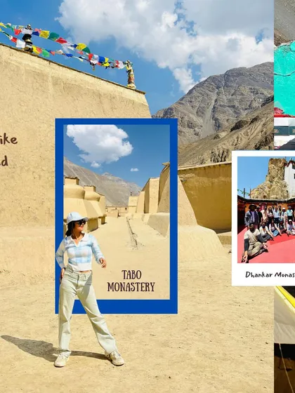 A collage highlighting the ancient Tabo Monastery, a UNESCO World Heritage site. Its mud-brick walls hold centuries of history and art.