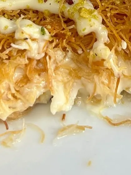 The aftermath of enjoying our delicious Turkish Cream Kunafa. The flaky pastry and creamy center create a texture that is simply irresistible.