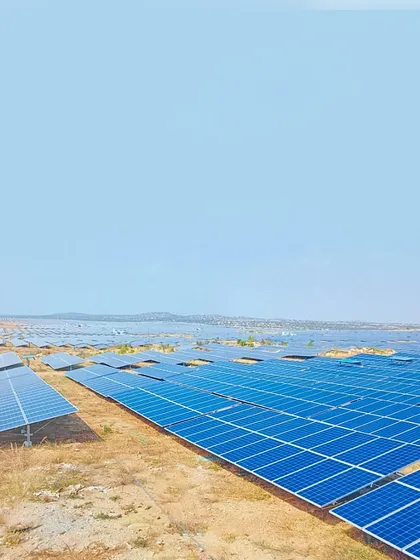 Another perspective of the solar fields at our Chitradurga open-access plant. Our expertise in site selection and project execution ensures optimal performance and long-term reliability for our renewable energy assets.