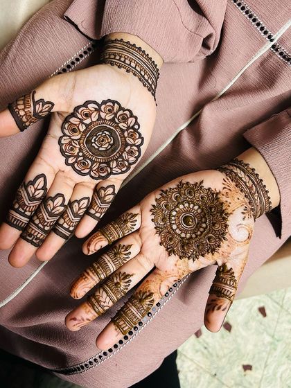 A simple but very elegant mandala design. The details on the fingers and the central motif on the palm are just enough.