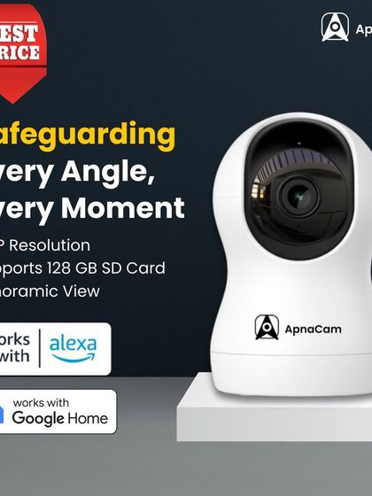 Get the best price on our 4MP resolution indoor camera. It supports a 128GB SD card, offers a panoramic view, and works with both Alexa and Google Home.