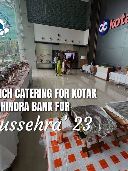 Festive celebrations are a specialty. Here is the expansive lunch buffet I organized for Kotak Mahindra Bank's Dussehra celebration in 2023, set up in their impressive BKC office lobby to accommodate a large number of employees for a grand festive meal.