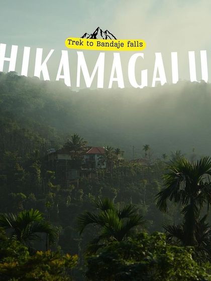 A stylized graphic for the "Trek to Bandaje falls, Chikamagalur."