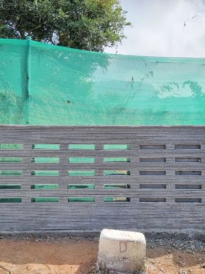 We built a full-scale mock-up of a jaali screen on site at Nandi Hills to test its visual effect and structural stability before incorporating it into the final building.