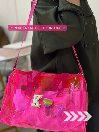 A look at our personalized kids' swim bag, part of the Rakhi hamper. It's bright, fun, and perfect for carrying all their pool-day essentials.