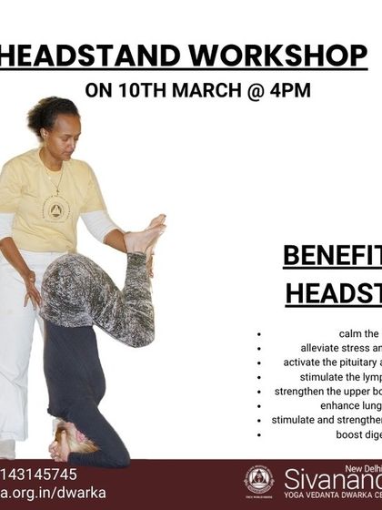 This poster details the many benefits of the headstand, from calming the mind and alleviating stress to strengthening the entire body.