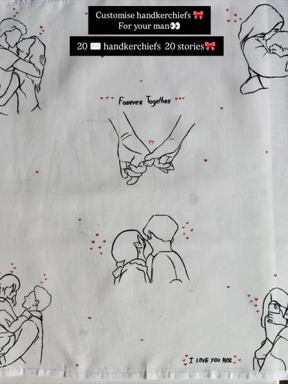 A handkerchief featuring more realistic, fine-line couple illustrations. This style is great for capturing intimate moments and creating a sophisticated, artistic gift for your partner.