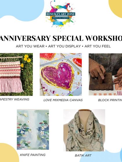To celebrate our anniversary, we're offering a special series of workshops, including tapestry weaving, block printing, knife painting, and batik art. There's something for everyone to try.