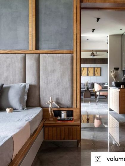 A view from the bedroom looking out into the main living area. This shows how I maintain visual connections between spaces while still giving each room its own distinct character and sense of privacy.