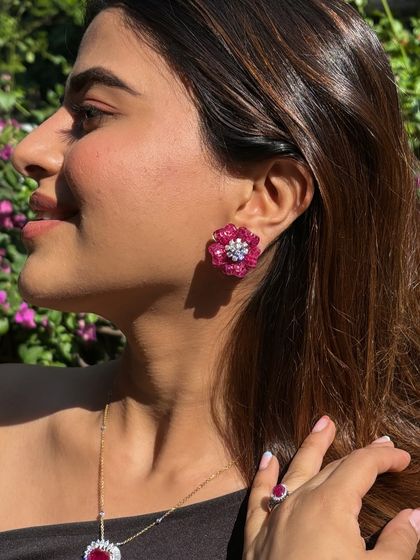 A final look at the ruby floret set, capturing the vibrant colour and intricate design that makes these pieces so special.