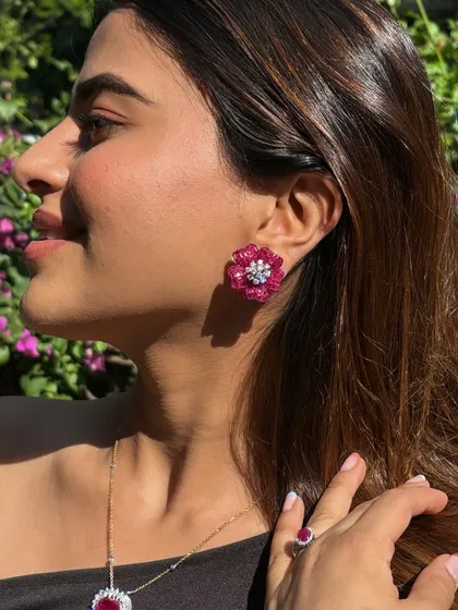 A final look at the ruby floret set, capturing the vibrant colour and intricate design that makes these pieces so special.