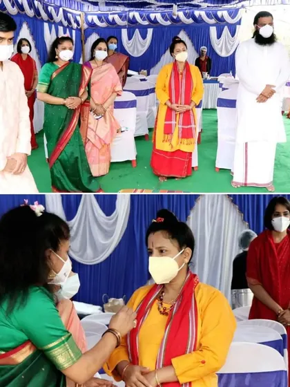 More photos from the Bhoomi Puja ceremony, showing us interacting with guests. This collage captures the supportive community that gathered to bless the foundation of our Spiritual Centre.