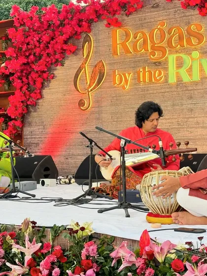 On stage with the renowned sarod maestros Amaan Ali Bangash ji and Ayaan Ali Bangash ji. Accompanying them is an exercise in precision and dynamic interplay.