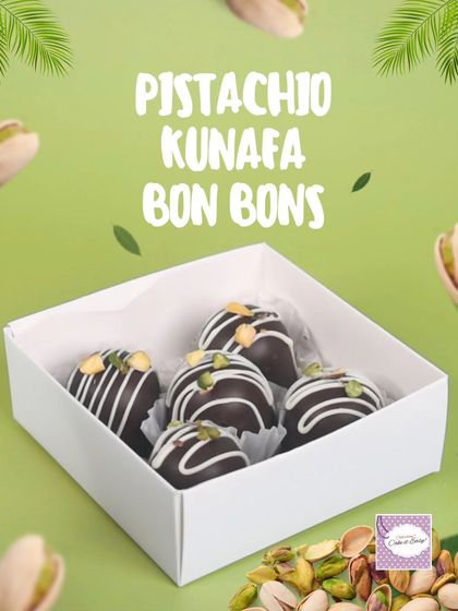 Our Pistachio-Kunafa Bon Bons are a unique treat, combining the flavors of Middle Eastern dessert with rich chocolate.