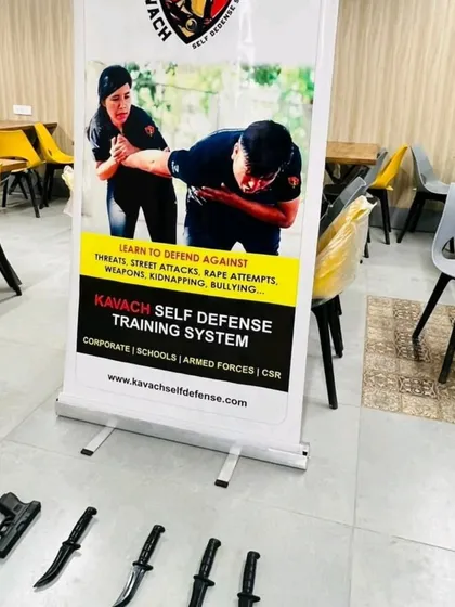 Our training equipment, including dummy knives and pistols, is essential for safely simulating real-world threats. This setup is from a corporate workshop focused on empowering women with the skills to defend against street attacks and other dangers.