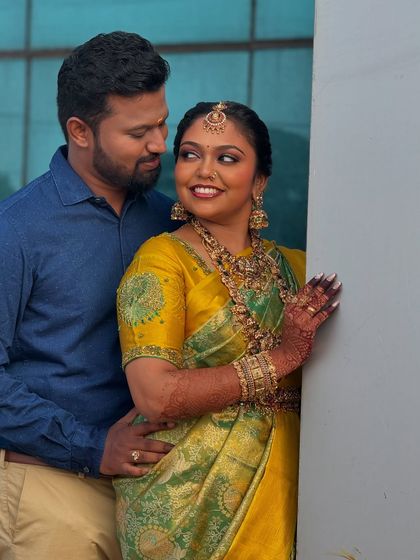 Another romantic portrait of the happy couple. Prithivi's makeup is glowing, and her expression of love and happiness is beautifully captured.